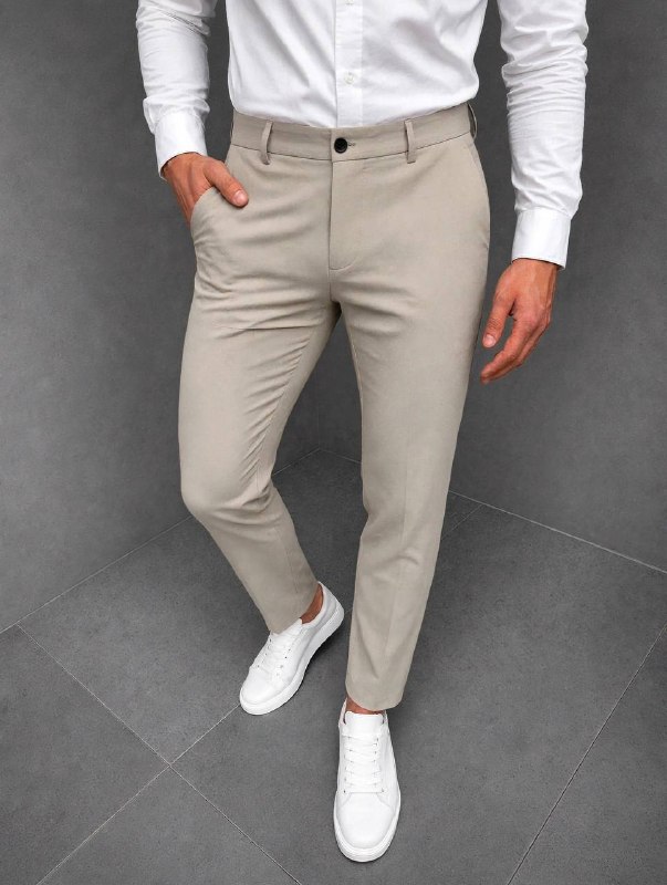 Muške elegantne slim hlače – Krem
