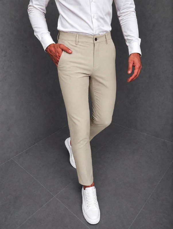 Muške elegantne slim hlače – Krem