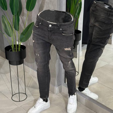 Muške džins hlače – Sive s poderanim detaljima